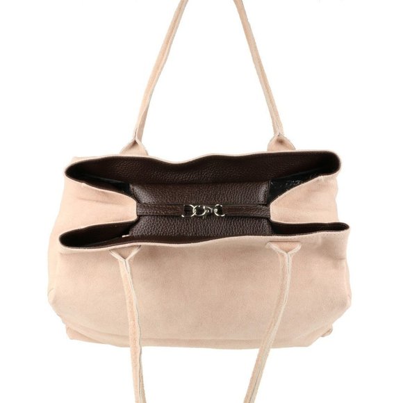 Expandable Italian Suede Leather Shoulder Bag Nude :o) - Picture 4 of 6